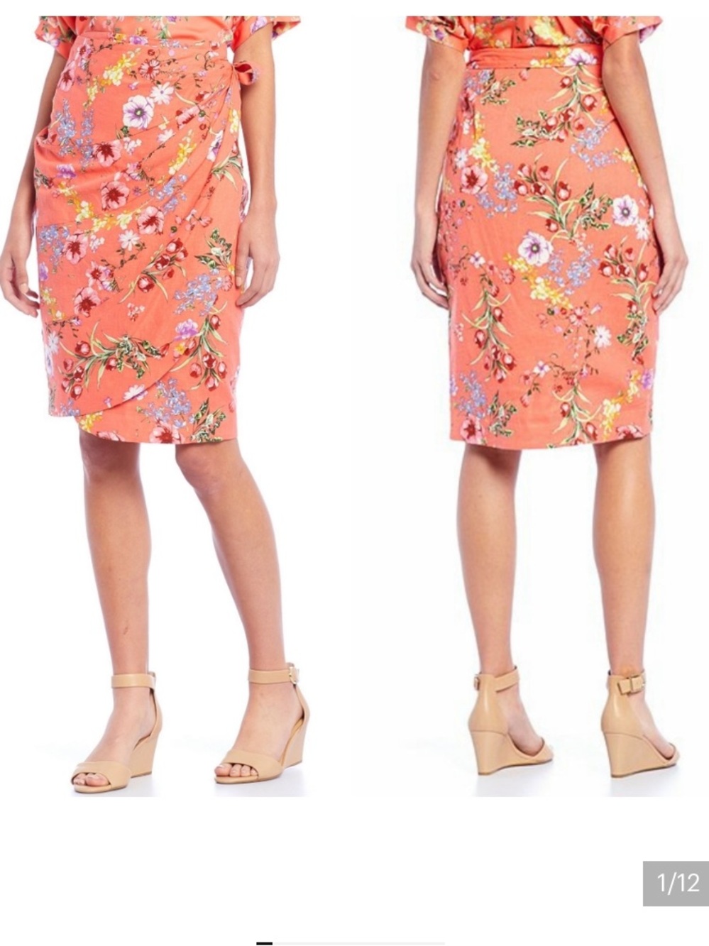 Gibson Latimer Coral Floral Wrap-Front Pencil Skirt